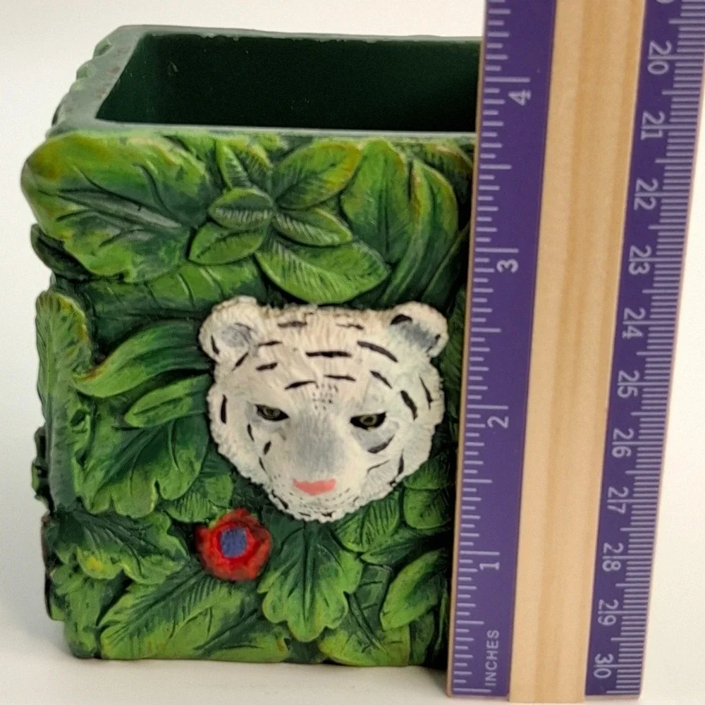 Vtg Kmart Jungle Rainforest Animals Jar/Planter/Bathroom Collection Green Leaves
